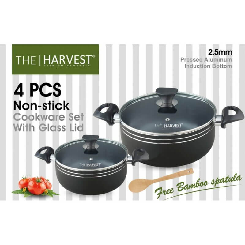 Harvest 4 Pcs Cookware Set With Glass Lid 3356 [Supports Induction Cooktops] Dinapala Group of