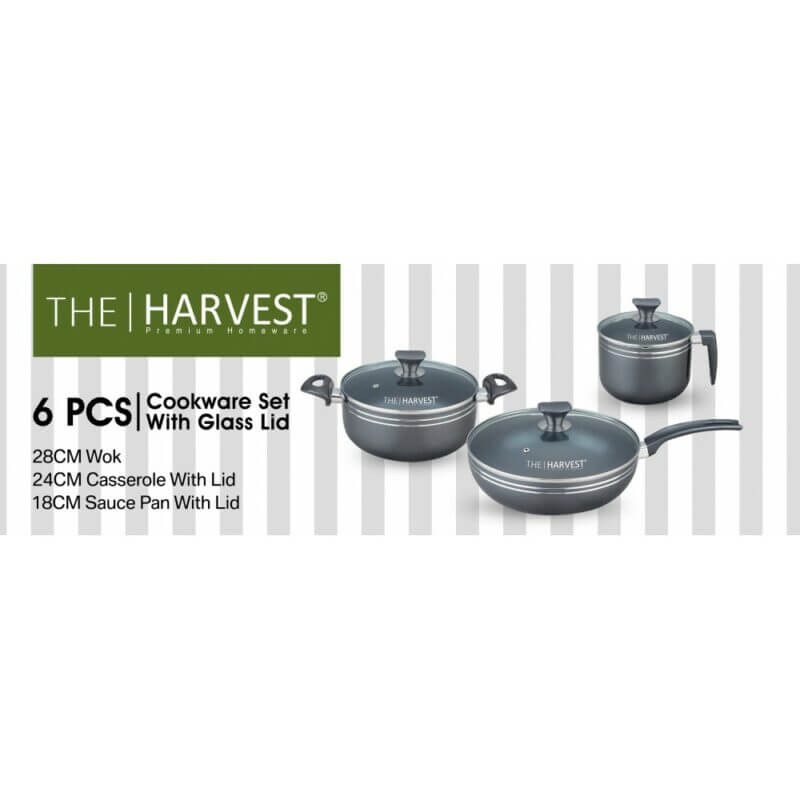 Harvest 6 Pcs Cookware Set With Glass Lid 7798 [Supports Induction Cooktops] Dinapala Group of