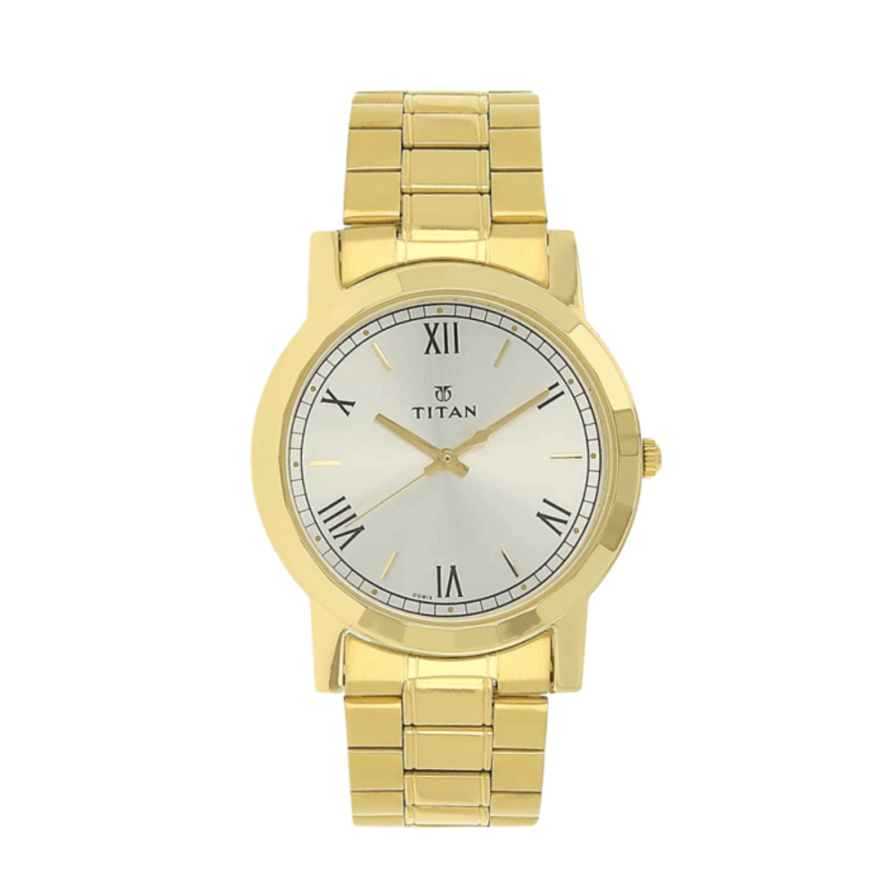 Titan Quartz Analog Silver Round Dial Golden Stainless Steel Strap Watch For Men 1644YM01
