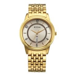 Titan Men's Watch Analog Beige Dial with Gold Stainless Steel Band 1638YM05