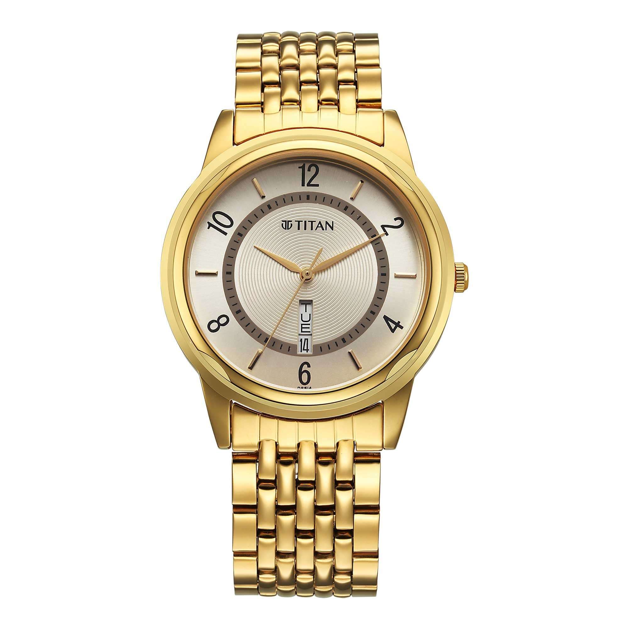 Titan Men's Watch Analog Beige Dial with Gold Stainless Steel Band 1638YM05