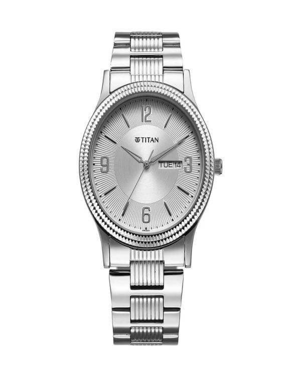 TITAN KARISHMA GENTS UPGRADES QUARTZ ANALOG SILVER DIAL SILVER STAINLESS STEEL STRAP MEN’S WATCH 1650SM02